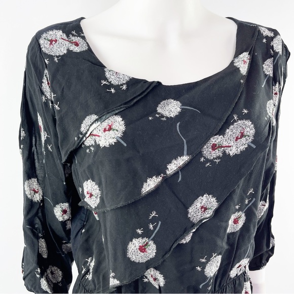 Deletta Anthropologie Black WISHED BLOOM Dandelion Floral Blouse Size M - Picture 4 of 9